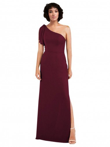 Shop One Shoulder Chiffon Formal Bridesmaid Dress with Skirt Slit and Accent Strap London