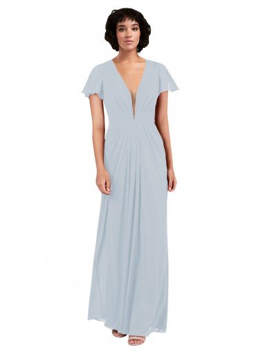Shop Deep V-Neckline Chiffon Bridesmaid Dress with Flutter Sleeves London