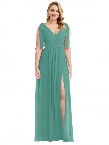 Shop Plunge Neckline Bow Shoulder Chiffon Maxi Bridesmaid Dress London