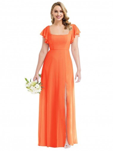 Shop Flutter Sleeves Scoop Open Back Chiffon Maxi Bridesmaid Dress London