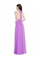 Halter Backless Maxi Formal Bridesmaid Dress with Button Ruffle Placket