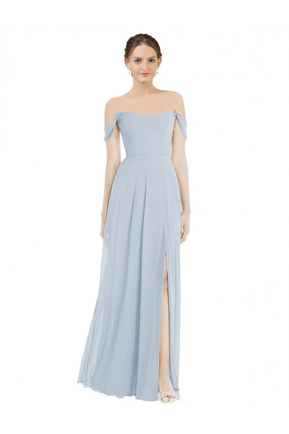 Off the Shoulder Basque Neck Maxi Bridesmaid Dress with Flounce Sleeves