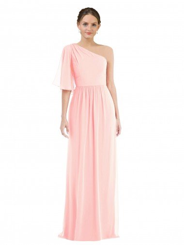 Shop One Shoulder Bell Sleeves Chiffon Maxi Bridesmaid Dress London