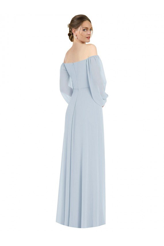 Off the Shoulder Puff Sleeve Maxi Formal Bridesmaid Dress with Front Slit