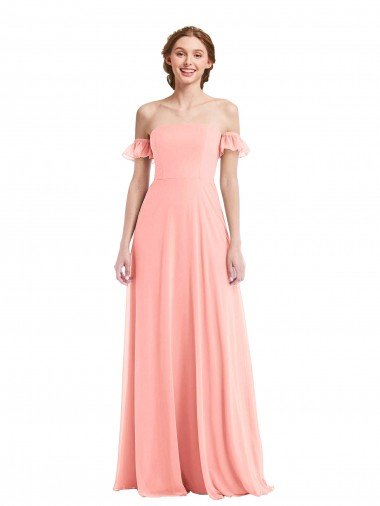 Shop Off the Shoulder Ruffle Cuff Sleeve Chiffon Maxi Bridesmaid Dress London