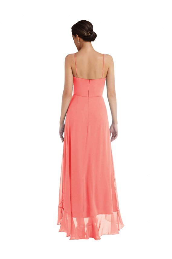 Scoop Neck Ruffle Trimmed High Low Maxi Bridesmaid Dress