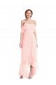 Off the Shoulder Ruffled High Low Maxi Bridesmaid Dress