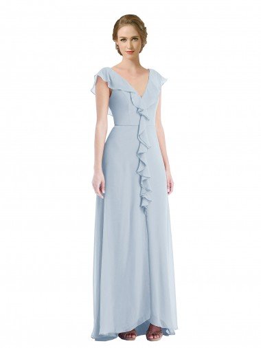 Shop Ruffle Trimmed V Back Chiffon Maxi Bridesmaid Dress London