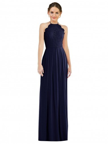 Shop Tie Neck Lace Halter Pleated Skirt Maxi Bridesmaid Dress London