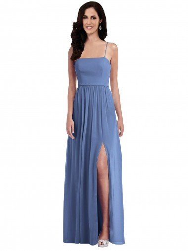 Shop Slim Spaghetti Straps Chiffon Bridesmaid Dress with Front Slit London