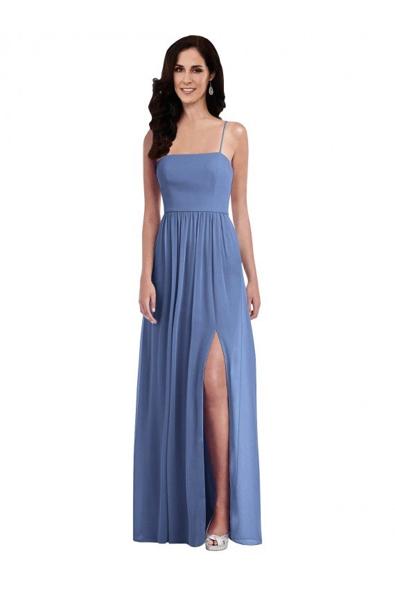 Slim Spaghetti Straps Chiffon Bridesmaid Dress with Front Slit