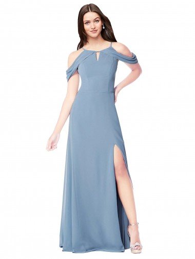 Shop High Neck Chiffon Bridesmaid Dress with Draped Sleeves London