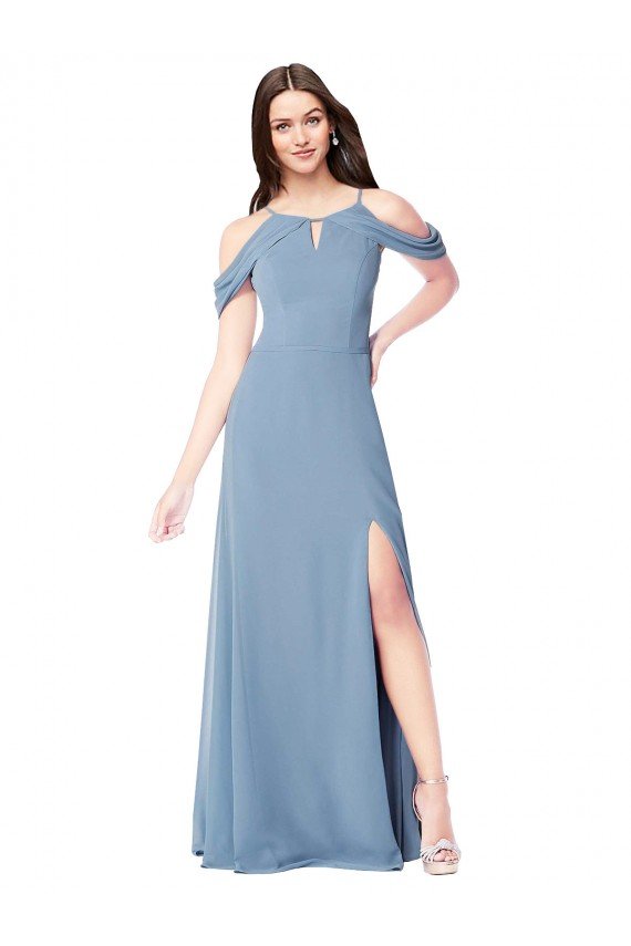 High Neck Chiffon Bridesmaid Dress with Draped Sleeves