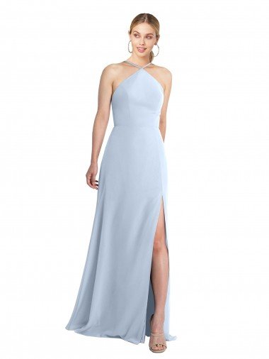 Shop Halter Neck Long Chiffon Bridesmaid Dress with Strappy Back and Daring Side Slit London