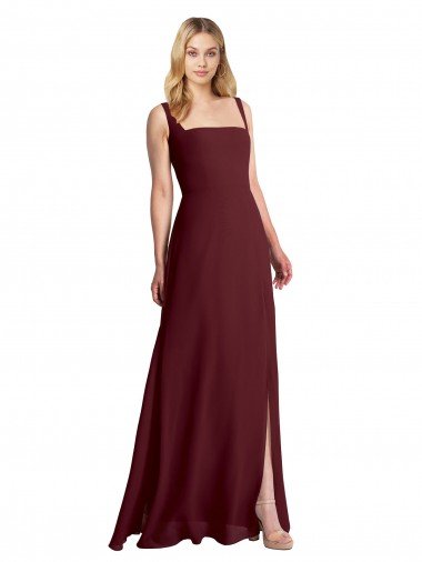 Shop Square Neckline Soft A-Line Chiffon Bridesmaid Dress with Side Slit London