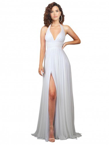 Shop Simple Halter Plunge V-Neckline Chiffon Beach Wedding Dress with High Leg Split London