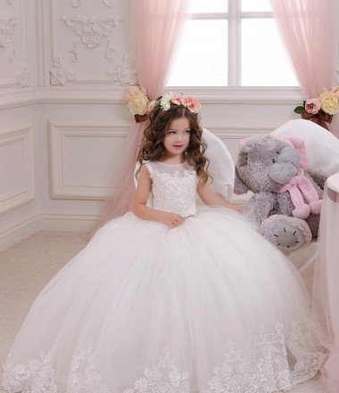 Shop Ivory Ball Gown Bateau Neck Chapel Train Sleeveless Flower Girl Dress London