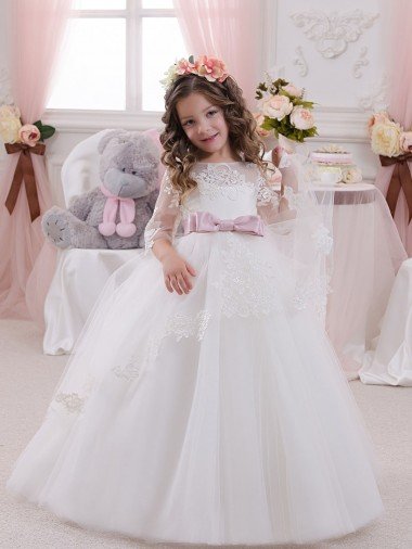 Shop Ivory Ball Gown Bateau Neck Long Chapel Train Sleeveless Flower Girl Dress London