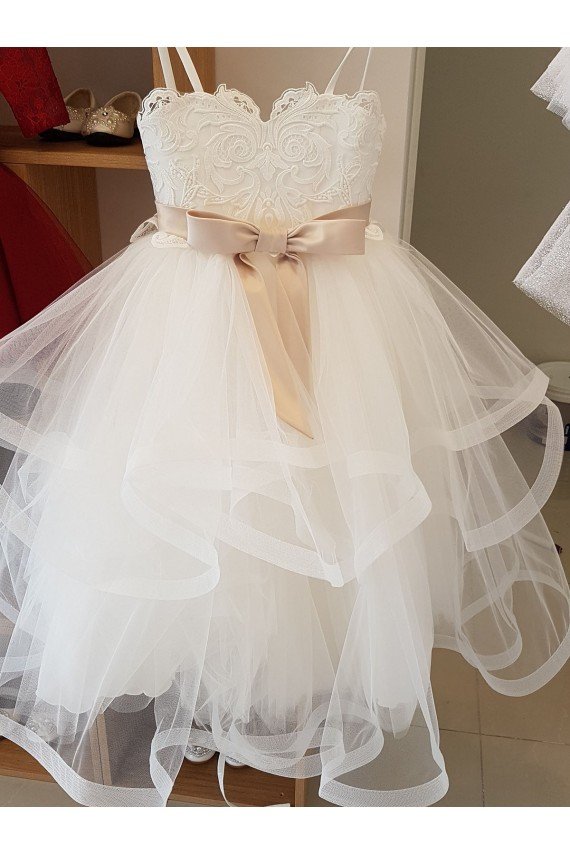 Ivory Ball Gown High Neck Floor Length Flower Girl Dress