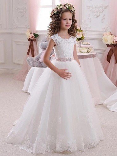 Shop Ivory Ball Gown High Neck Floor Length Keyhole Back Flower Girl Dress London
