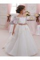 Ivory Ball Gown High Neck Floor Length Short Sleeve Flower Girl Dress