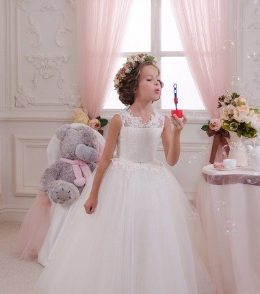 Shop Ivory Ball Gown High Neck Floor Length Sleeveless Flower Girl Dress London