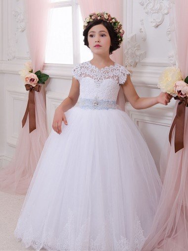 Shop Ivory Ball Gown Sweetheart Chapel Train Cap Sleeve Flower Girl Dress London