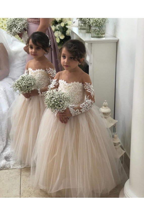 Ivory Ball Gown Sweetheart Chapel Train Long Sleeve Flower Girl Dress