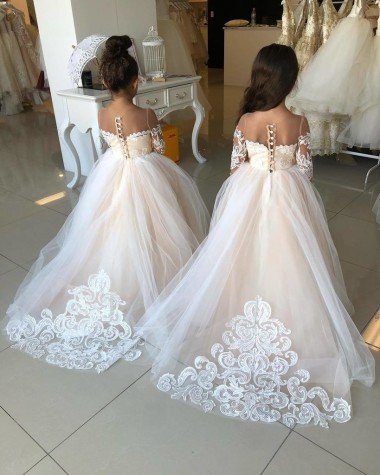 Shop Ivory Ball Gown Sweetheart Chapel Train Long Sleeve Flower Girl Dress London