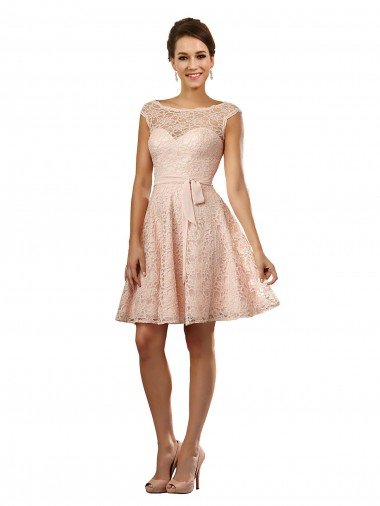 Shop Short Knee Length Lace Bridesmaid Dress with Matching Chiffon Tie Sash London