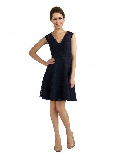 Shop Short V-Neck Lace Cocktail Bridesmaid Dress with Illusion Back London