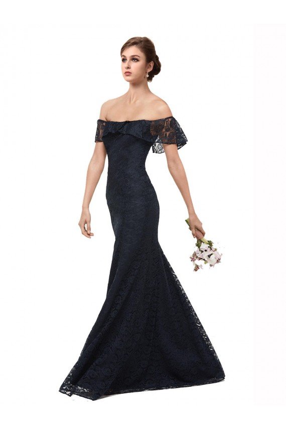 Off the Shoulder Long Lace Bridesmaid Dress / Prom Dress with Flutter Sleeves