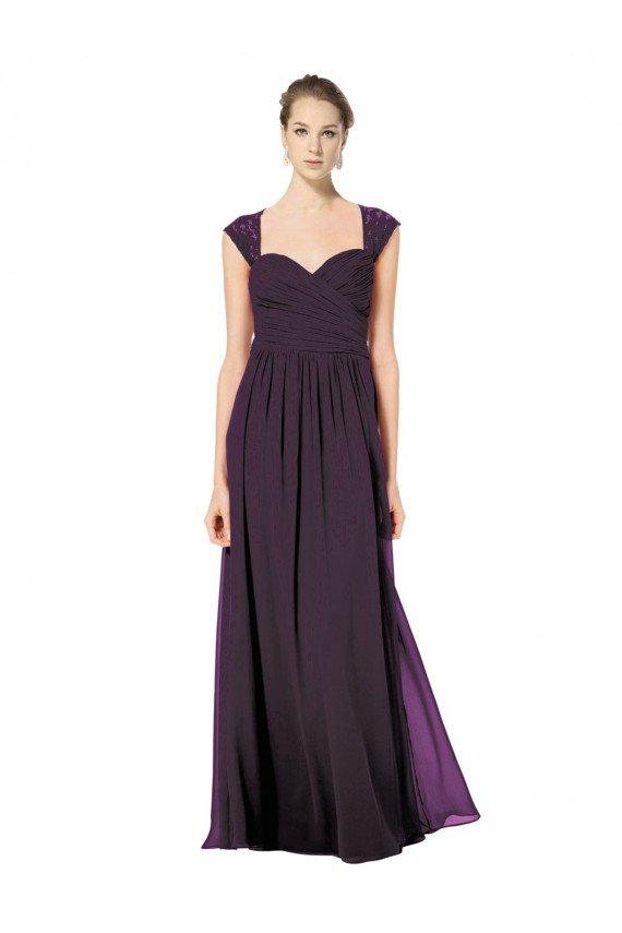 Long Chiffon Sweetheart Bridesmaid with Lace Straps and Keyhole Back