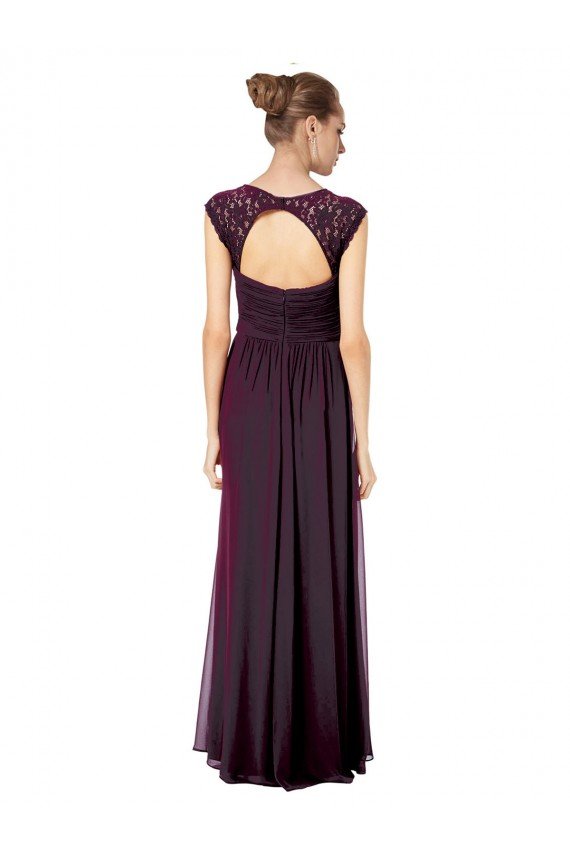Long Chiffon Sweetheart Bridesmaid with Lace Straps and Keyhole Back