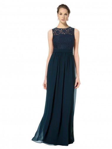 Shop Long Chiffon Bridesmaid Dress with Lace Sleeveless Bodice and Keyhole Back London