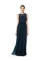 Long Chiffon Bridesmaid Dress with Lace Sleeveless Bodice and Keyhole Back