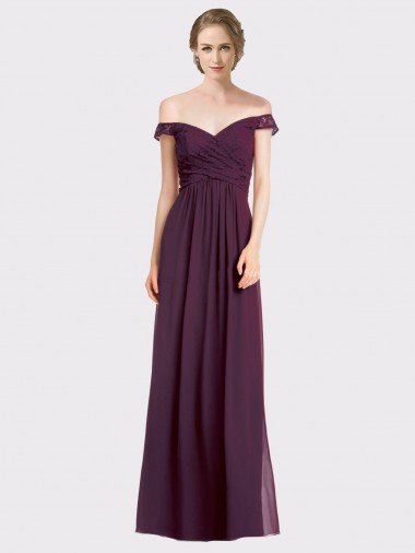 Shop Sweetheart Long Bridesmaid Dress with Off the Shoulder Cap Sleeve Lace Bodice London