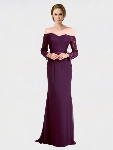 Shop Full Length Long Bridesmaid Dress with Lace Off The Shoulder Bodice London