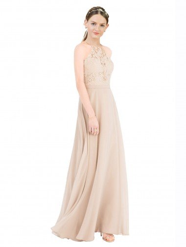 Shop High Halter Neck Illusion Lace Bridesmaid Dress / Prom Dress with Chiffon Skirt and Keyhole Back London