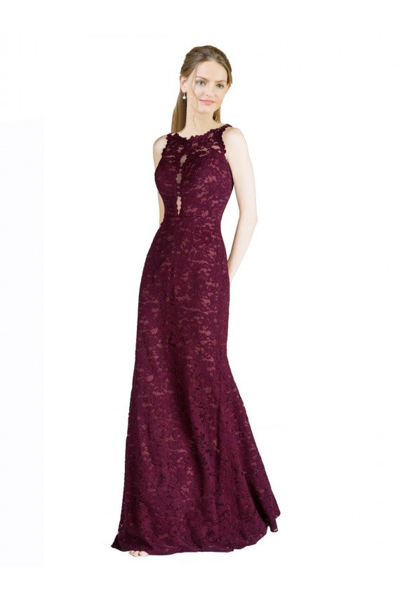 Long Lace Bridesmaid Dress / Prom Dress with Peekaboo Bodice and Keyhole Back
