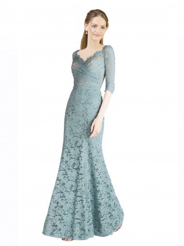 Shop Half Sleeves Pleated Lace Bridesmaid Dress / Prom Dress with Wrap-Around Portrait Neckline London