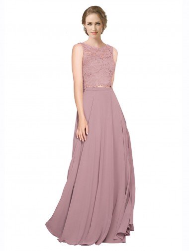 Shop Long A-Line Chiffon Bridesmaid Dress / Prom Dress with Sleeveless Lace Crop Top London