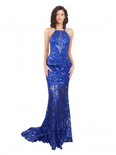 Shop High Neck Long Open Back Lace Bridesmaid Dress / Prom Dress with Train London