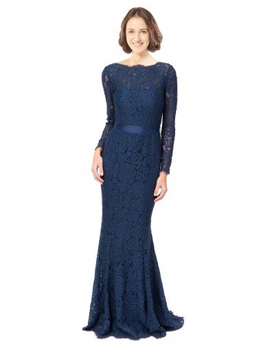 Shop Long Sleeves Floor Length Vintage Lace Bridesmaid Dress with Deep V-Back London