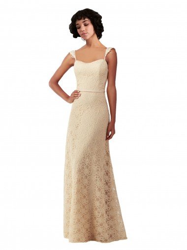 Shop Lace A-Line Long Bridesmaids Dress with Satin Waistband London