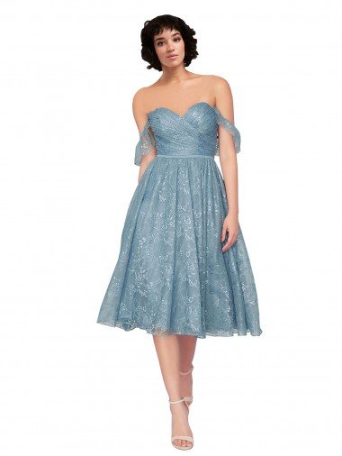 Shop Off the Shoulder Sweetheart Chantilly Lace Midi Length Cocktail Bridesmaid Dress London