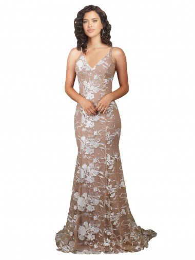 Shop Fishtail Shaped V-Neck Embroidered Foral Lace Wedding Dress London