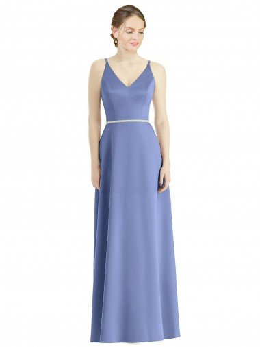 Shop Long Floor Length V-Neck Satin Bridesmaid Dress with Spaghetti Straps London