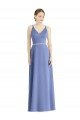 Long Floor Length V-Neck Satin Bridesmaid Dress with Spaghetti Straps