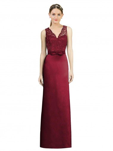 Shop Full Length Sleeveless Satin Bridesmaid Dress with Lace Bodice London